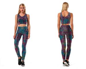 China Polyester Mermaid Swim Leggings , Holographic Mermaid Leggings With Top wholesale