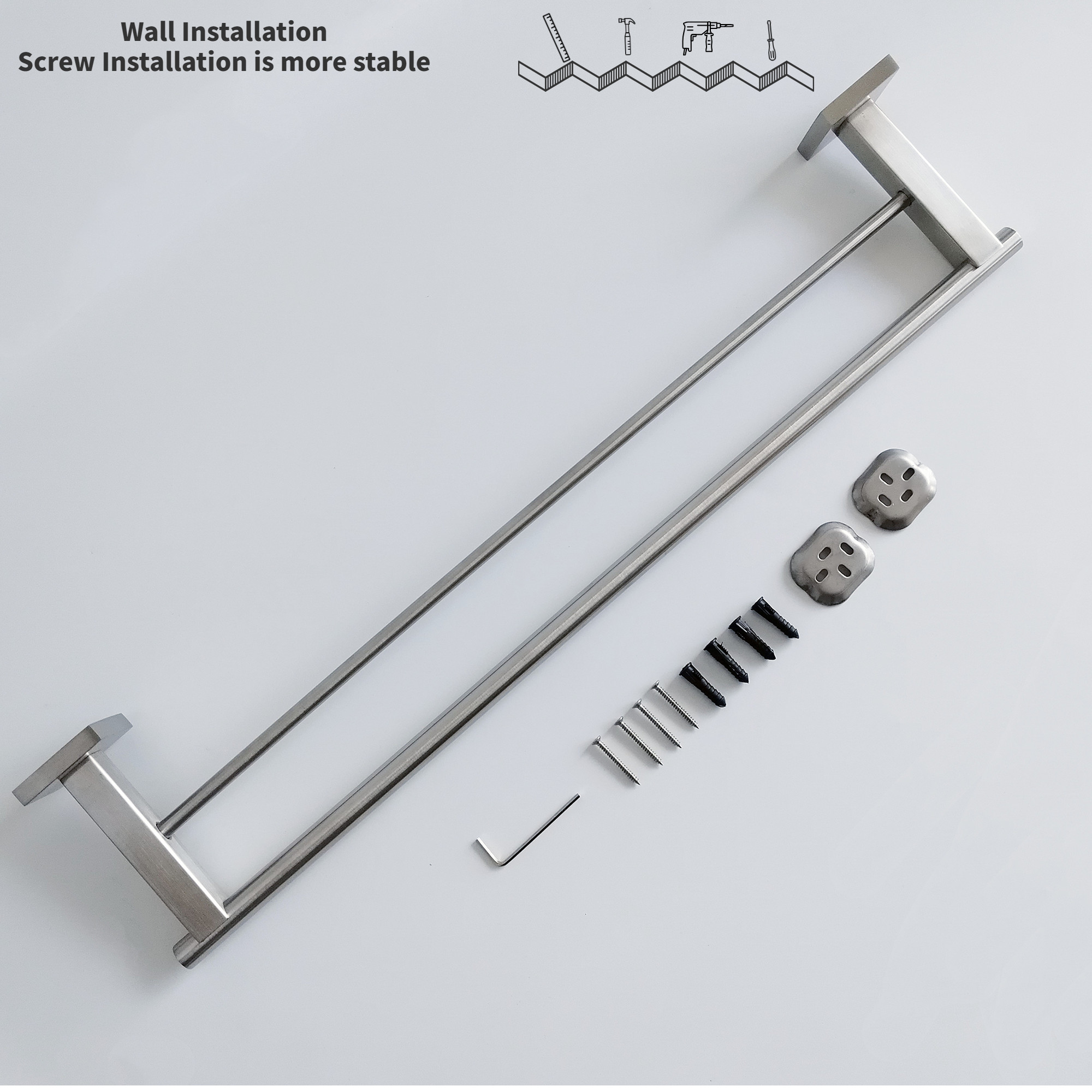 Square Bathroom Towel Bars Wall Mounted Double Towel Rail Holders