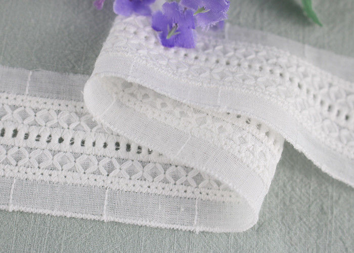 Flat Cotton Lace Trim With Linear Lace Pattern By The Yard For Garment Designer