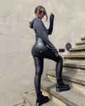 Soft Black Leather Booty Lifting Pants , Butt Lifting Leather Leggings
