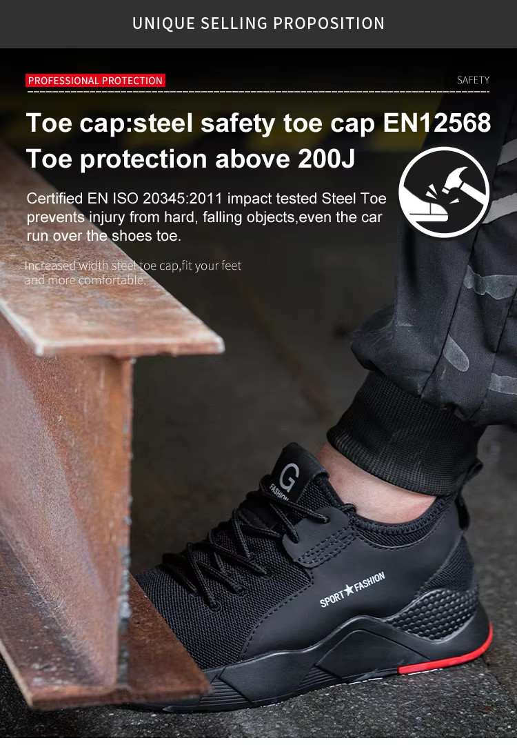 Black Men'S Casual Steel Toe Work Shoes , Sports Safety Shoes With Knitted Fabric Upper