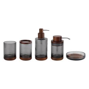 China Acacia Wood Glass Bathroom Accessories With Natural Soap Dispenser Pump Head wholesale