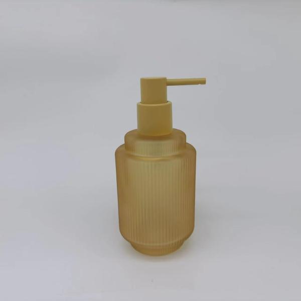 Frosted chili glass bathroom accessories set round shape with vertical stripe and small step soap dish for bathroom glass soap dispenser cotton jar