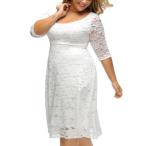 Fashion empire waist sexy women lace overlay plus size midi dress