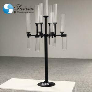 China Modern Silver Gold Black Metal And Crystal Candelabra Glass Candle Holder 90CM wholesale