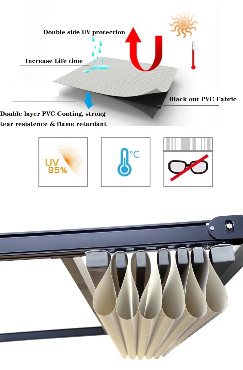 Aluminum PVC Pergola Canopy Roof Pergola Hotels Modern Front Door Waterproof Retractable Awning