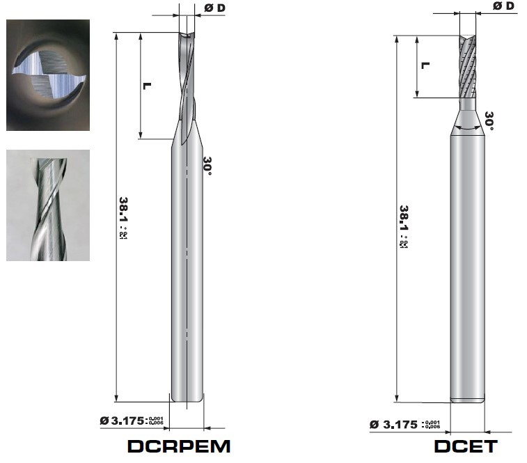 MCPCB Diamond Cut Router Bits , 0.6-3.175mm Cnc Router End Mills