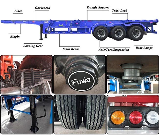 Q345B Skeleton Container Semi Trailer 40000kg Truck Trailer Chassis