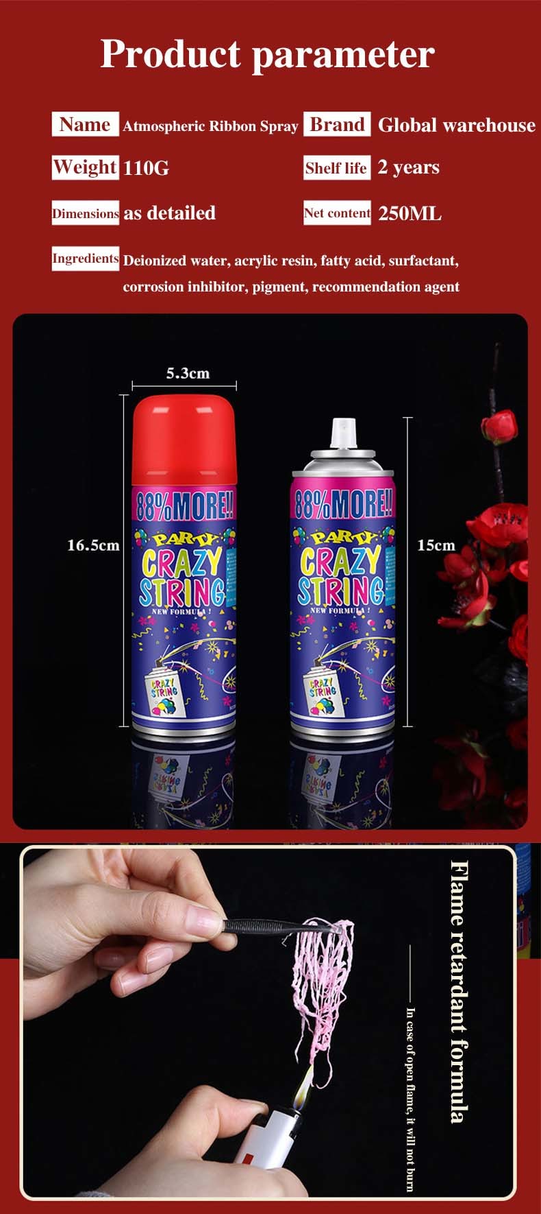 Shooting Range 5-8m Economical Colorful Streamer and Silly Crazy String Spray for Festival Decorations