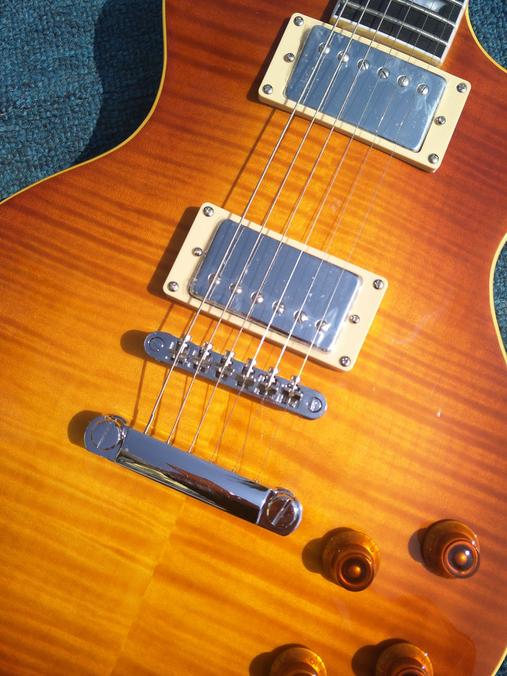 Tiger flame 1959 R9 LP standard electric guitar piece by piece neck body, Tune-o-Matic bridge, FRET binding free deliver