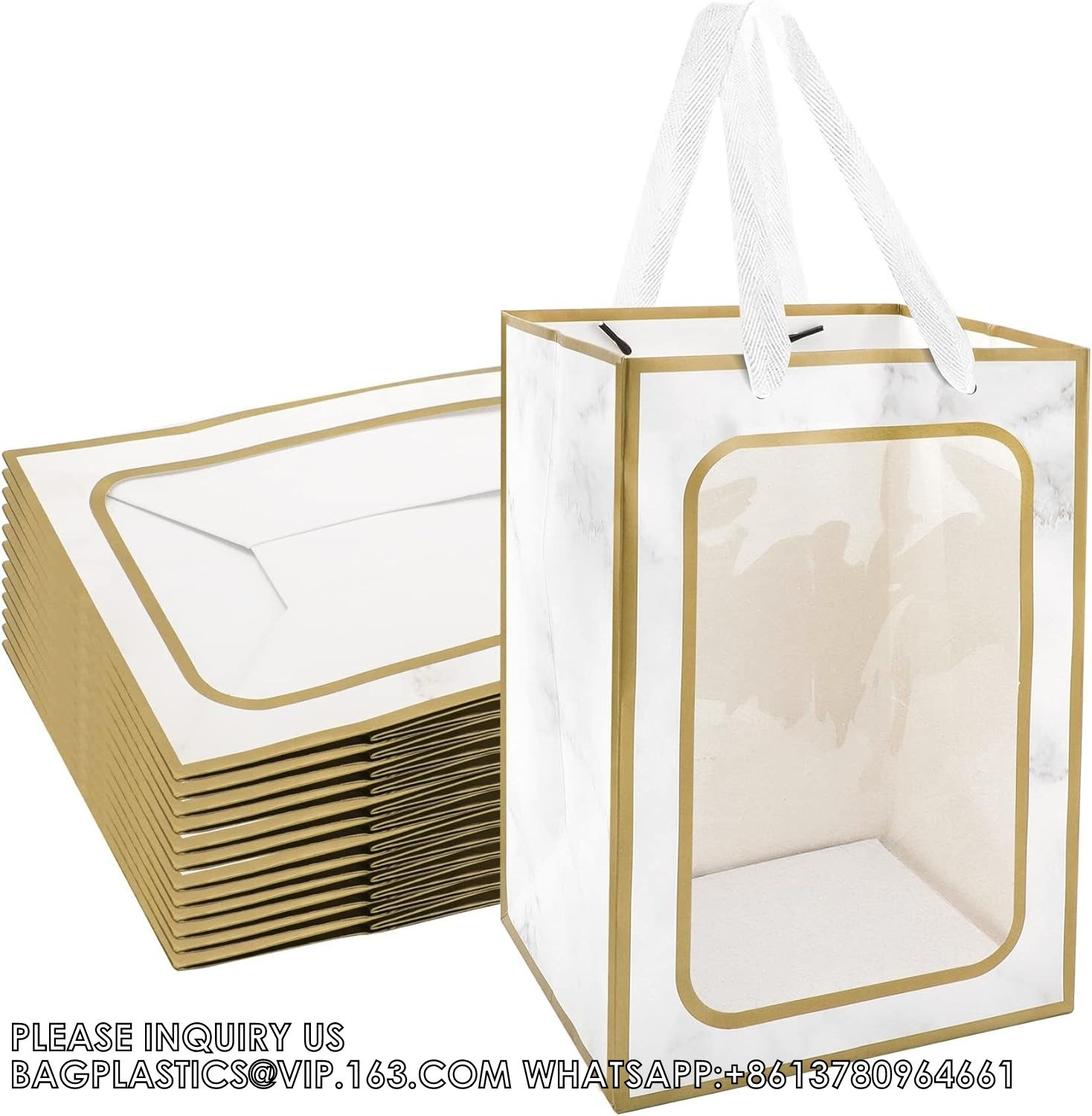 Flower Bouquet Paper Gift Bags With Handles, Wedding Party Bags Window Box Gift Wrapping Bags Small Cake Boxes Bakery