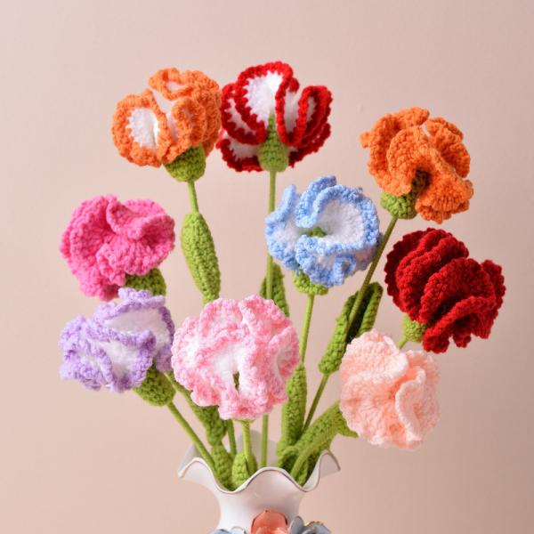 10x20cm Hand-Knitted Crochet Carnation Artificial Flowers Imitation Blooms in
