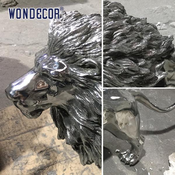 Modern large outdoor cast animal lion stainless steel sculpture