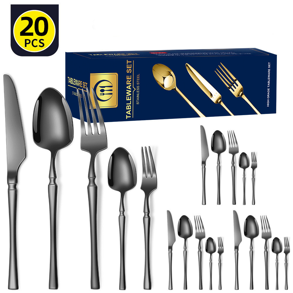 Stainless Steel Cutlery Set 20 Piece Small Waist Hammer Pattern Stainless Steel Western Cutlery Gift Box