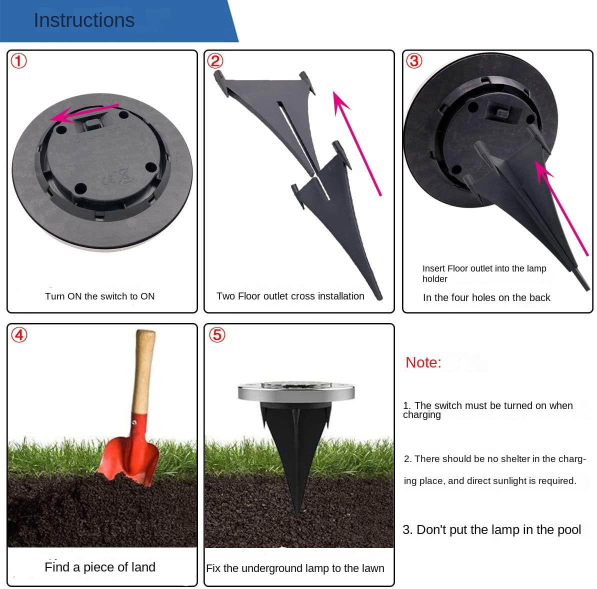 Solar Lawn Lamp Outdoor Yard Buried Decoration Night Lights with High Luminous Flux