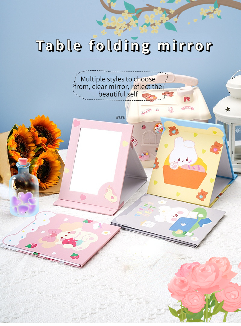 Design Style Fashion Coated Paper Glass Mirror Portable Vanity Light Mini Little Mirror