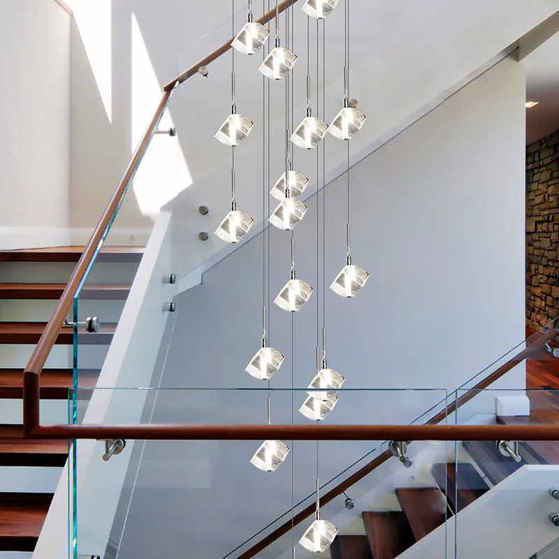 Stair long ceiling chandelier modern and simple LED cube crystal chandelier(WH-NC-111)