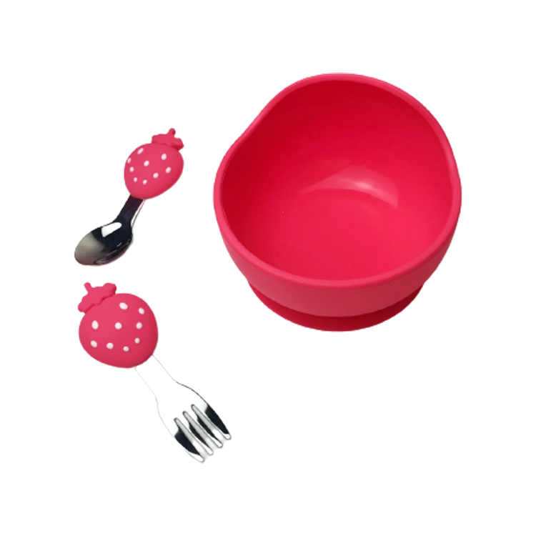 Customized Strawberry Shape Silicone Sippy Cup Baby Feeding Set