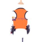 Satin Ribbon Bow Halloween Pet Dress Round Neck Design Pumpkin Dog Dress