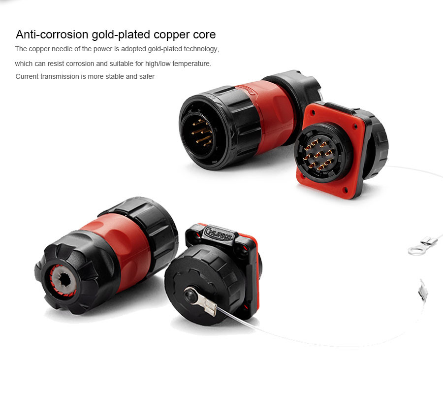 PBT Plastic 9 Pin DC 5A Circular Connector Waterproof Female Plug Male Socket Electrical Wire Plugs for LED Screen