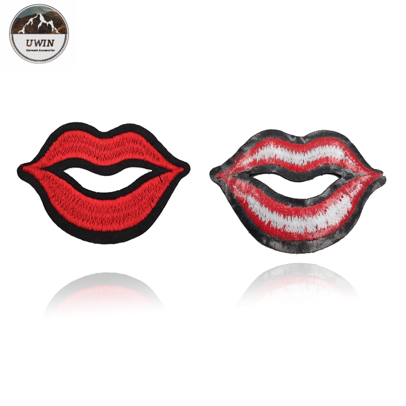 Sexy Red Lips Sew On Embroidered Patches / Custom Sew On Badges Eco Friendly