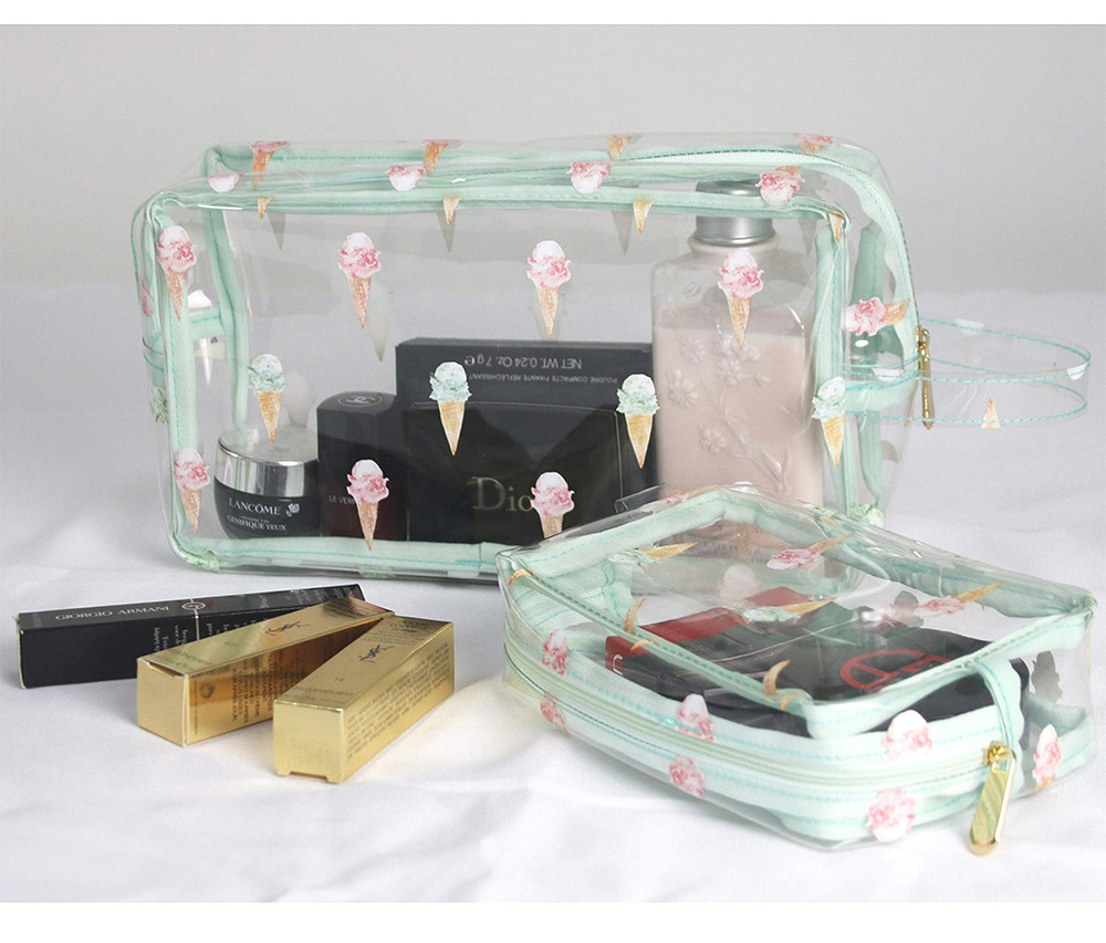 Zipper Ice Cream Print PVC Cosmetic Toiletry Bag