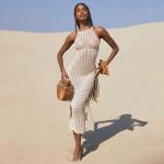 Hollow Perspective Women's Beachwear Dresses , 99cm White Knitted Beach Dress