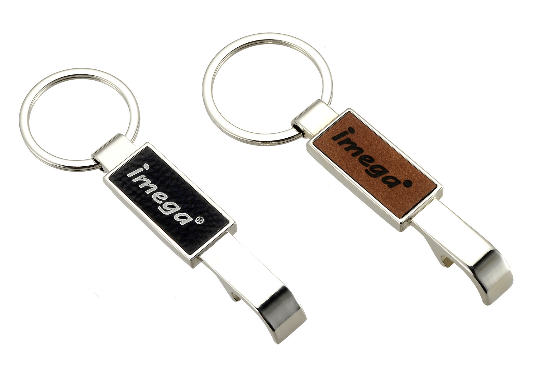 Laserable PU Leather Metal Bottle Opener Keychain Rectangle With Keyring