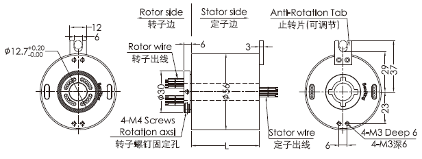 eh1256-01 series EH1256-01 Series Gigabit Ethernet Slip Ring (1 Channel Gigabit Ethernet+0~22circuits Power/Signal) slip ring Drawing 