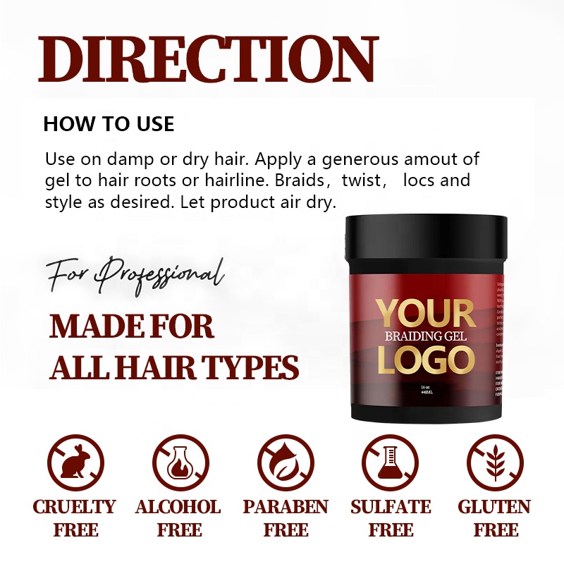 Unisex No Flaking Whitening Fast Drying Braiding Hair Gel Maximum Hold Condition and Shine