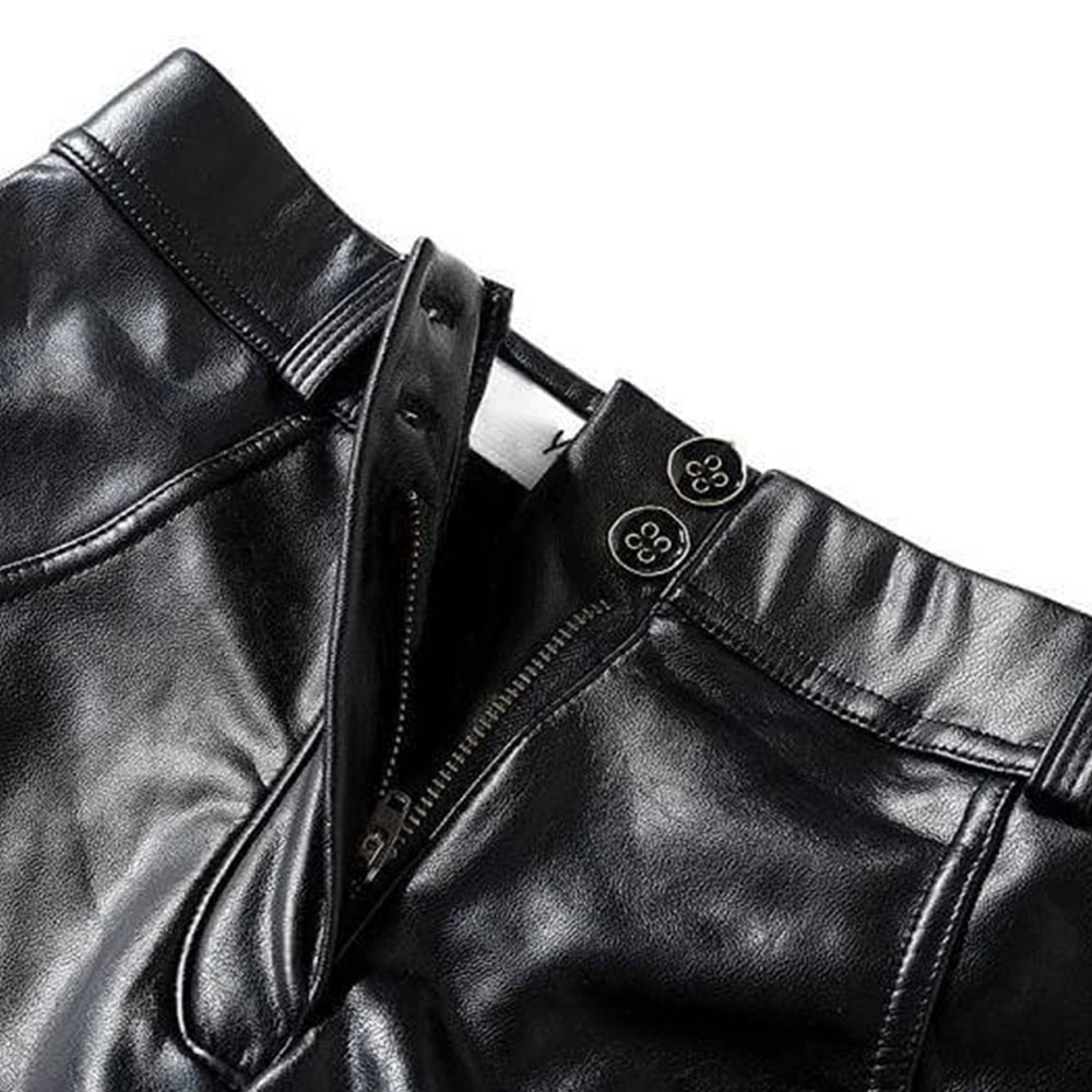 Fleece Lined Womens Black Faux Leather Leggings Mid Waist