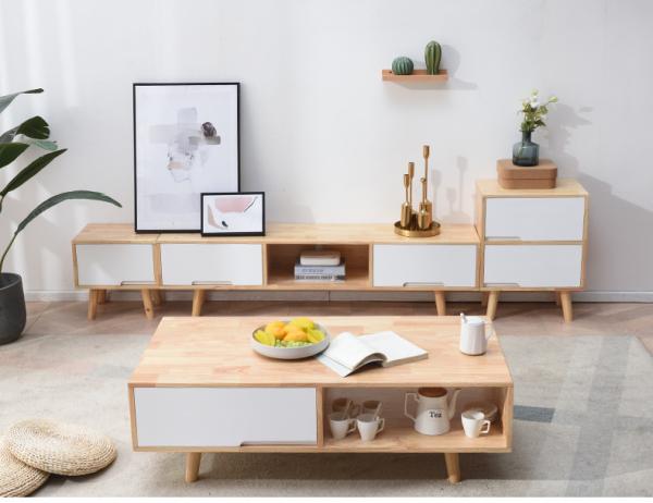 Solid Wood TV Cabinet Tea Table Combination Apartment Custom Furniture Living