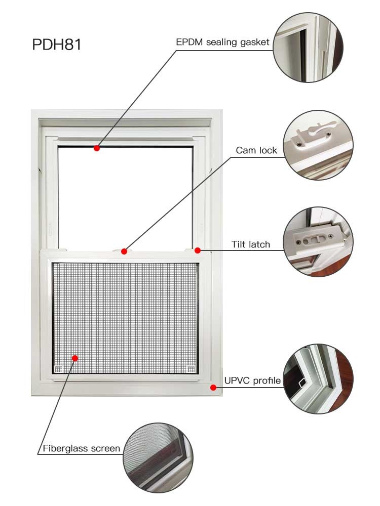 European Style Sliding Double Hung Vinyl Windows Tinted Vinyl Frame Windows