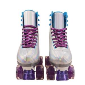 China Outdoor Shiny Double Row Purple Four Wheels Quad Skates With PU Leather wholesale