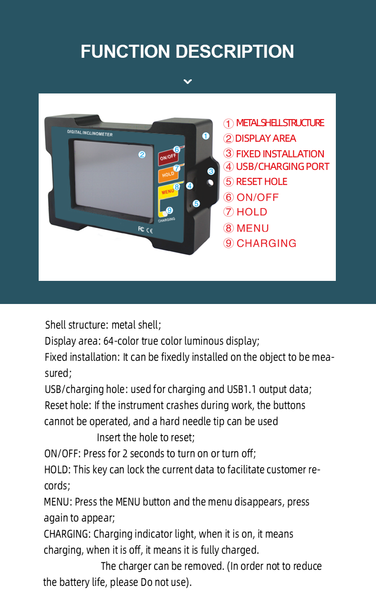 DMI815 3.7V ISO High Accuracy Digital Inclinometer Screw Mounting Angle Finder