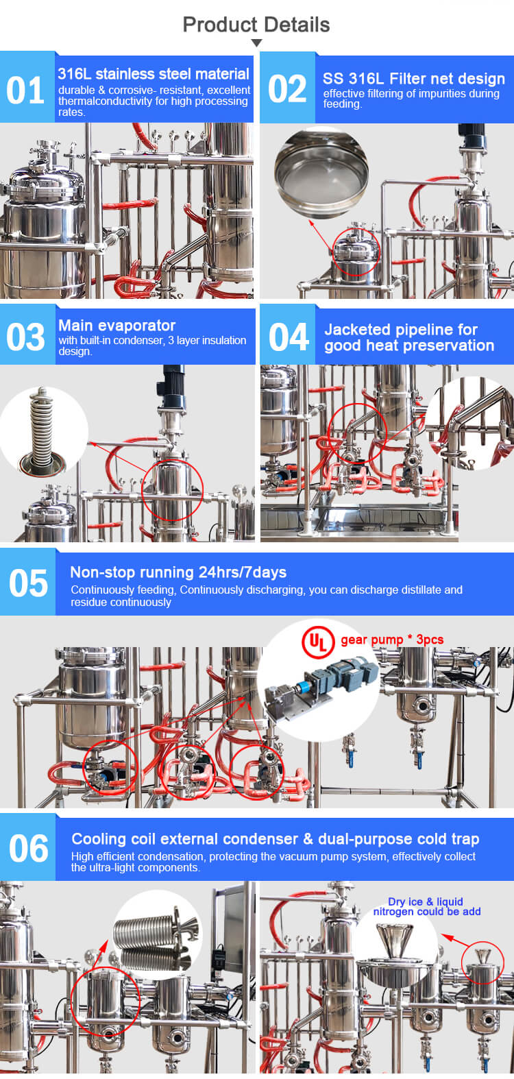 OEM Wiped Film Evaporator TOPTION Industrial Essential Oil Extraction Machine