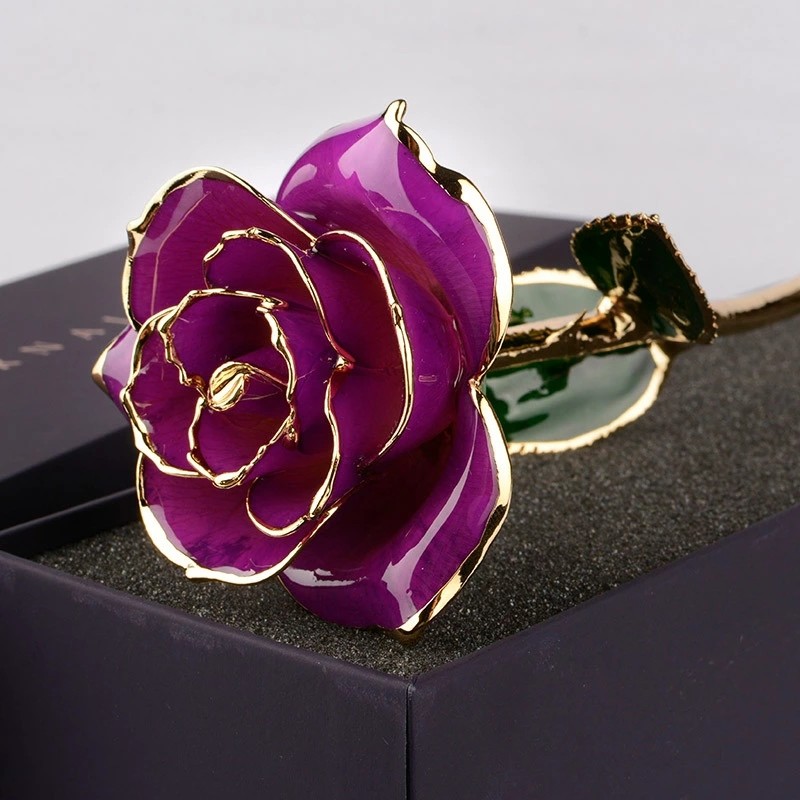 24k Gold Rose preserved rose in Gift Box with Clear Display Stand Best Gift Wholesale rose gift for lover