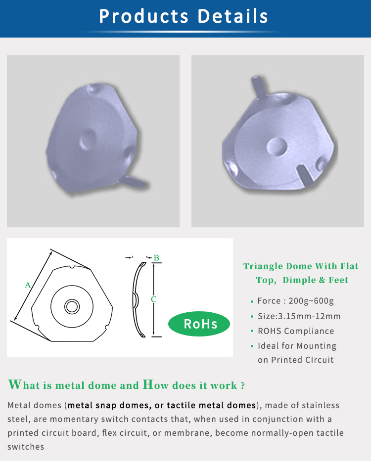 SUS301 Metal Snap Domes 0.1mm Tolerance 200~600gf Force With Dimples / Feels