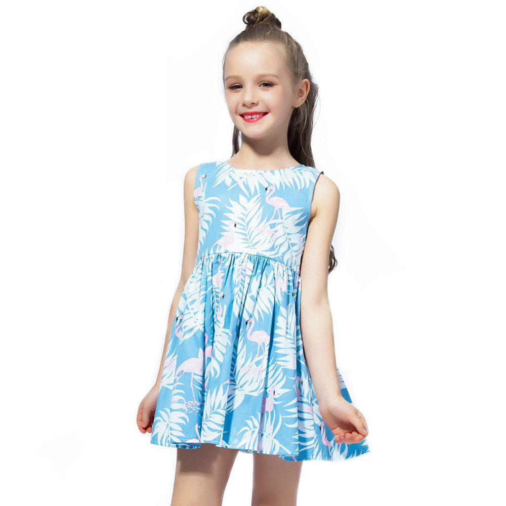 Summer Girls Children'S Casual Dress Sleeveless Flamingo Printed
