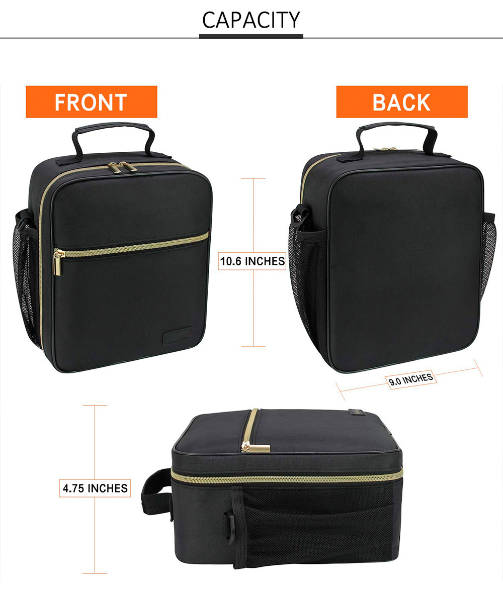 Spacious Pure Color Nylon Lunch Box With Shoulder Strap