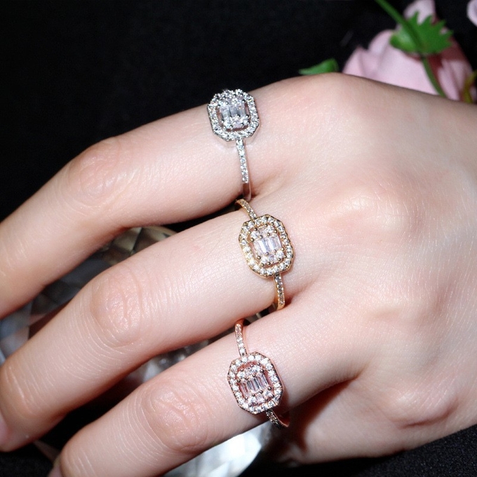 Princess Tiara Crown Sparkling Love Heart CZ Rings for Women Engagement Jewelry Square CZ Ring Jewelry