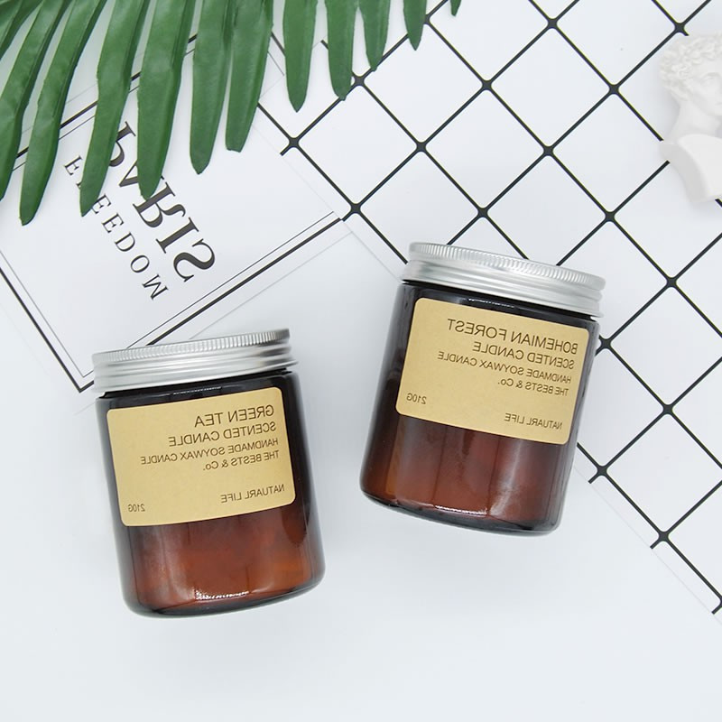Custom Label 250ml Amber Transparent Glass Jars Candle ODM Airtight Lids Odorless