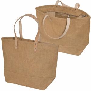 China Household Large Cotton Burlap Tote Bag With Leather Handle wholesale