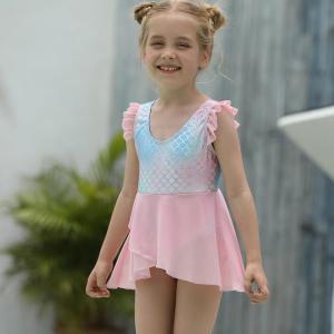 China Fish Scales Printed Girls Swimming Suits Split Bikini Girls Swimming Skirt wholesale