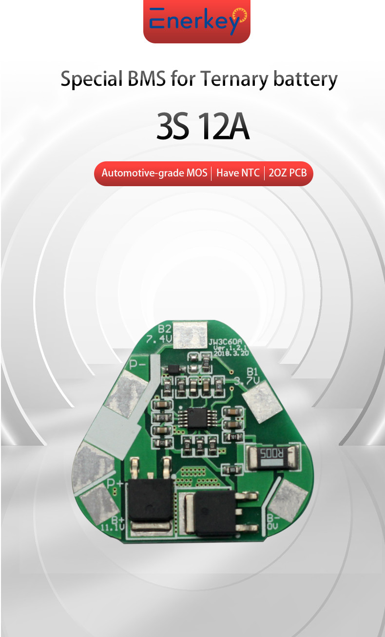 Enerkey 3S 12A 11.1V 12.6V 18650 Li-ion Lithium Battery Packs BMS Protection PCB Board for Electric car
