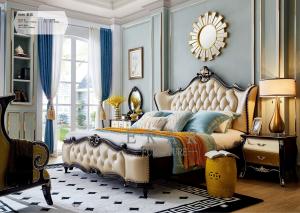 China Classic Luxury Upholstered King Size Headboard Leather Wooden Bed Bedroom Furniture wholesale