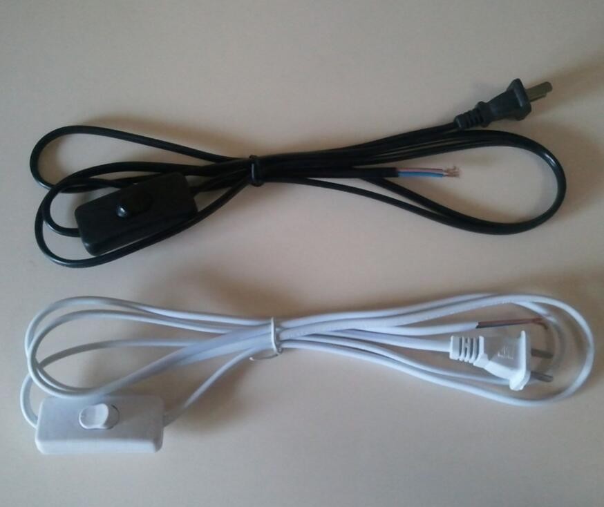 1.5m Lamp Extension Cord With Switch 0.5 Wire Core Plug Power Cord Black