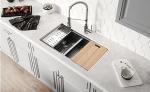 36 Inch Undermount Workstation Sink , Gold Drop In Double Bowl Stainless Steel