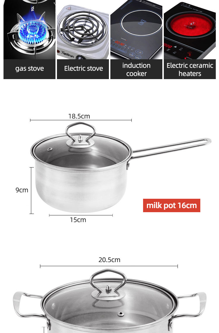 Kitchen Household Stainless Steel 3 Piece Pot And Pan Set Suit Ollas Cookware Set Cooking Pot Set