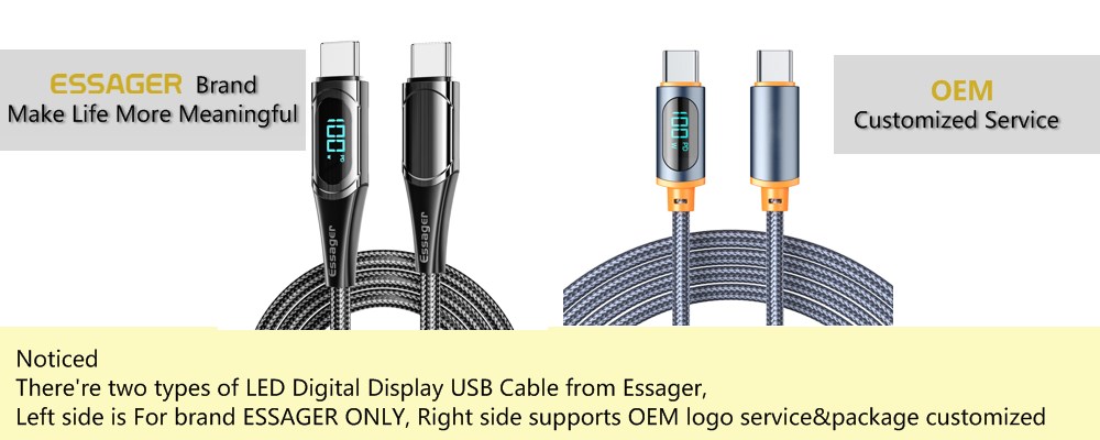 LED Digital Display USB C To C Cable Quick Charge HD 100W OEM/ODM 1M 2M 3M 5A